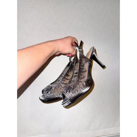 Silver Y2K Gray Flame Platform Heels - Picture 1 of 7